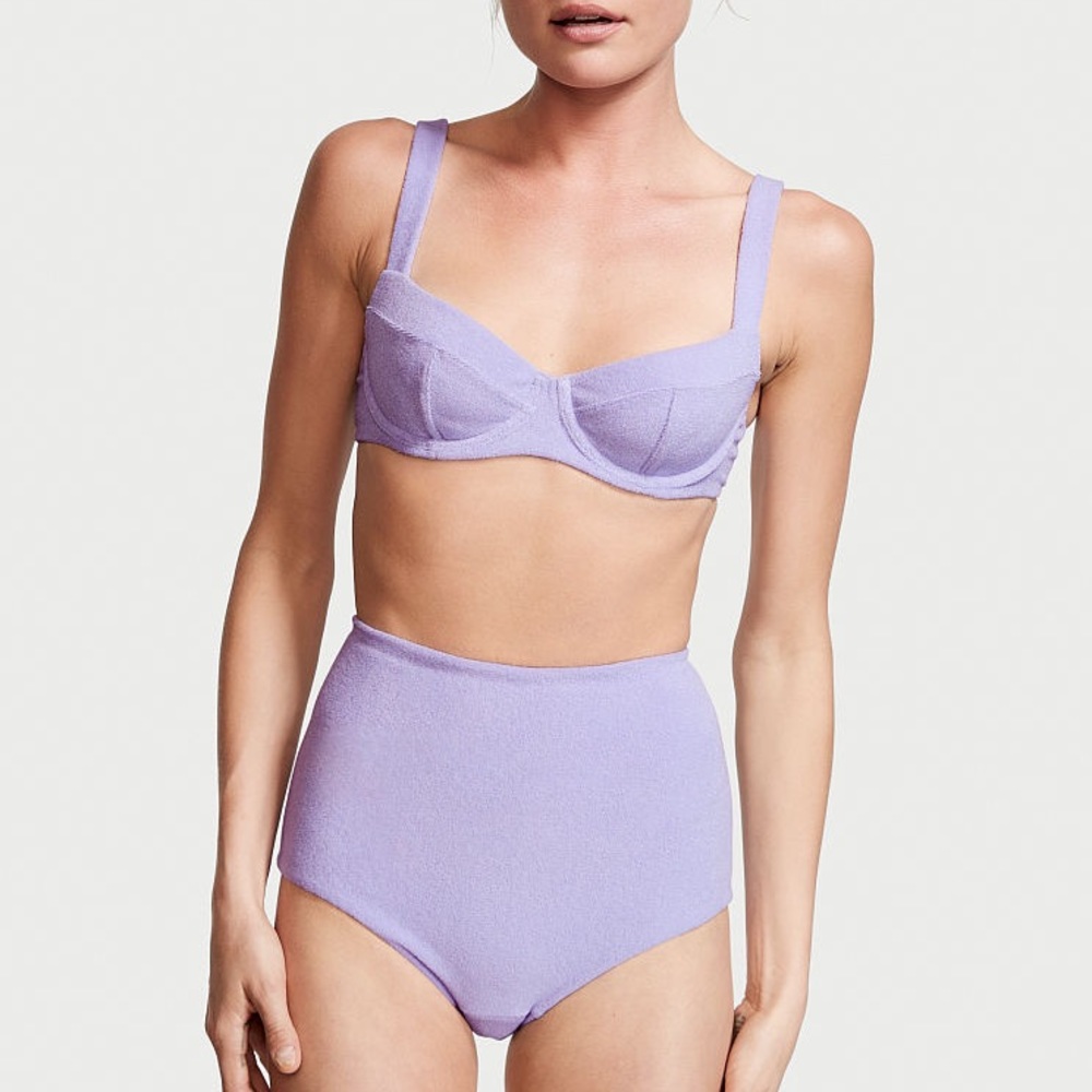 NWT Victoria’s Secret Purple Terry Cloth High Waisted Bustier Bikini Set